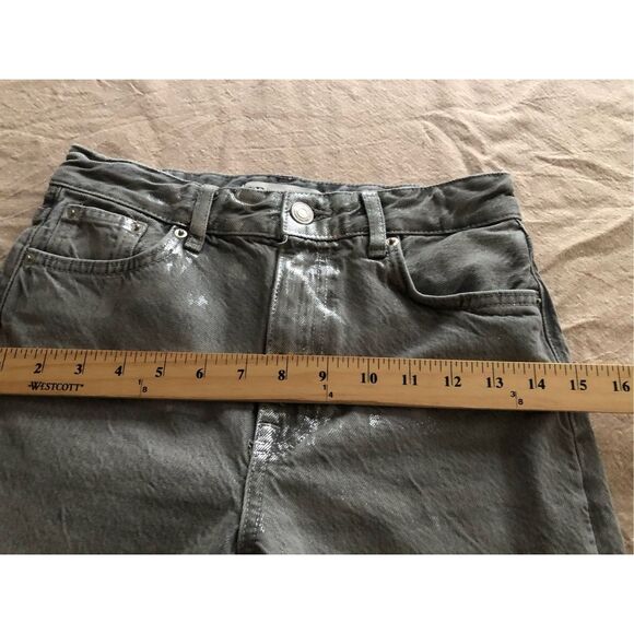 Zara Jeans Womens Size 2 Gray Silver Metallic Denim High Rise - Picture 9 of 11